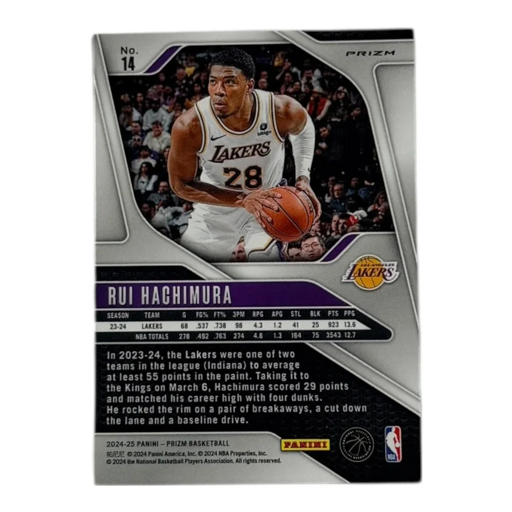 2024-25 Panini Prizm Rui Hachimura Silver Prizm Refractor #14 Los Angeles Lakers